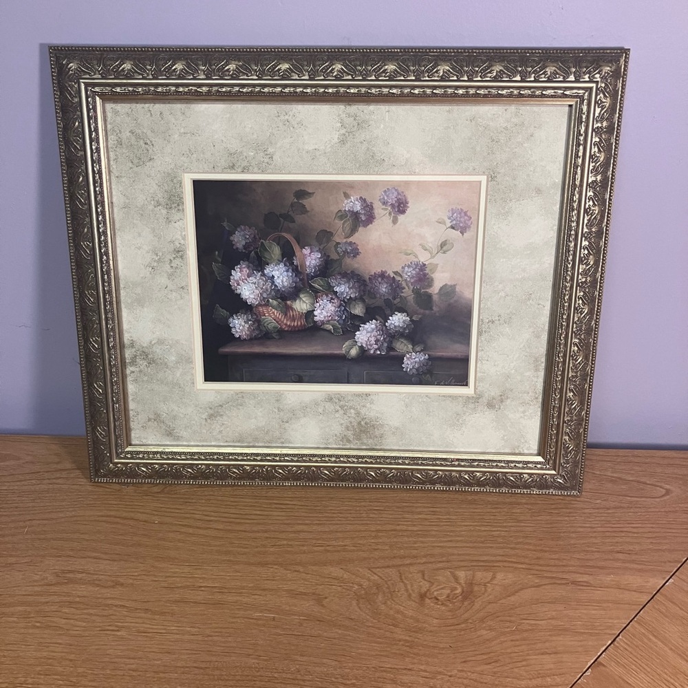 Framed Floral Artwork 15x13 Fabrice de Villanueve Hydrangeas in violet - Picture 8 of 14